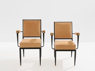 Andr Arbus Andr Arbus attr two metal bronze velvet neoclassical armchairs 1940s