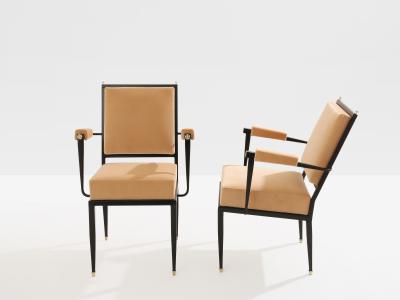Andr Arbus Andr Arbus attr two metal bronze velvet neoclassical armchairs 1940s