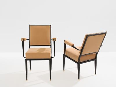Andr Arbus Andr Arbus attr two metal bronze velvet neoclassical armchairs 1940s