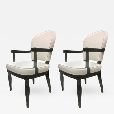 Andr Arbus Andre Arbus Pair of Black Lacquered Neoclassic Armchair Fully Restored