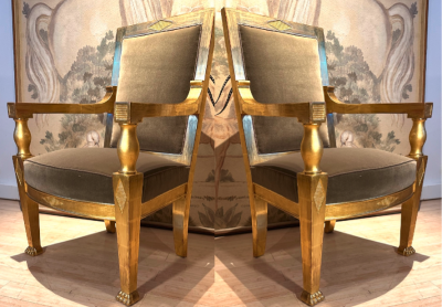 Andr Arbus Andre Arbus attributed pair of refined gold leaf carved pair of arm chairs