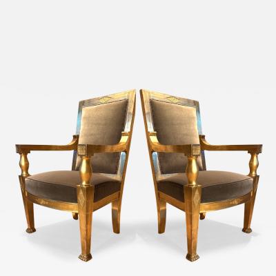Andr Arbus Andre Arbus attributed pair of refined gold leaf carved pair of arm chairs
