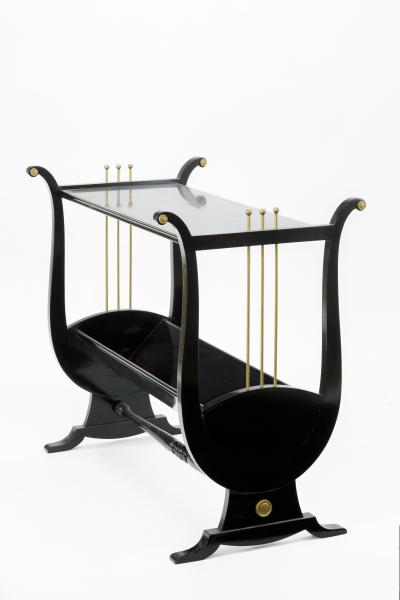 Andr Arbus Andre Arbus pair of harp shaped black lacquered and gold accent side table