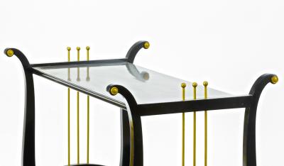 Andr Arbus Andre Arbus pair of harp shaped black lacquered and gold accent side table