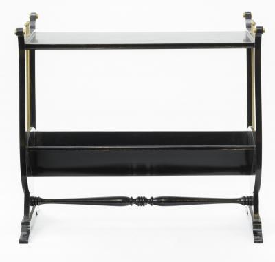 Andr Arbus Andre Arbus pair of harp shaped black lacquered and gold accent side table