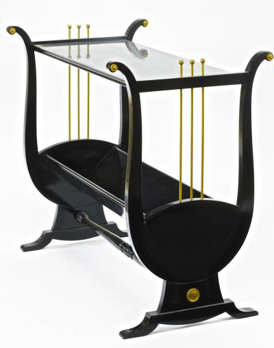 Andr Arbus Andre Arbus pair of harp shaped black lacquered and gold accent side table