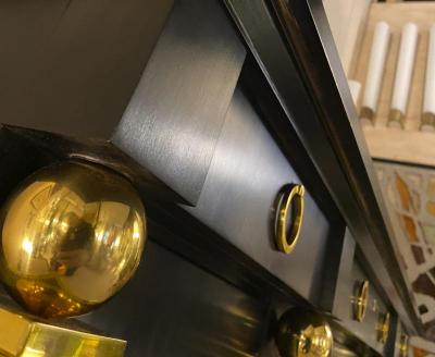 Andr Arbus Andre Arbus rarest large black lacquered cabinet with gold bronze accent