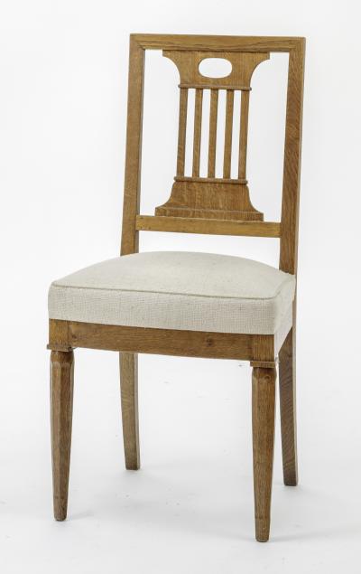 Andr Arbus Andre Arbus style Neo classical pair of oak chairs covered in raw silk canvas
