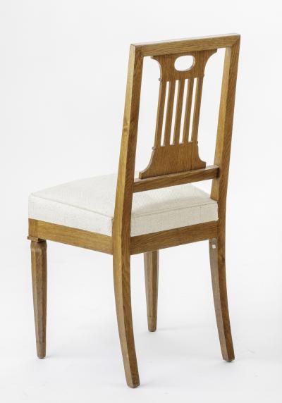 Andr Arbus Andre Arbus style Neo classical pair of oak chairs covered in raw silk canvas