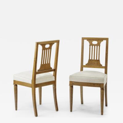Andr Arbus Andre Arbus style Neo classical pair of oak chairs covered in raw silk canvas
