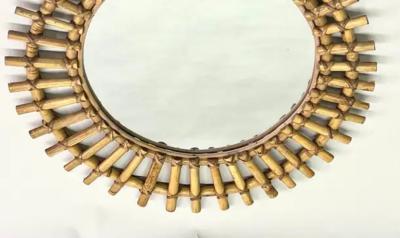 Andr Arbus French Mid Century Modern Neoclassical Bamboo and Rattan Sunburst Mirror Arbus