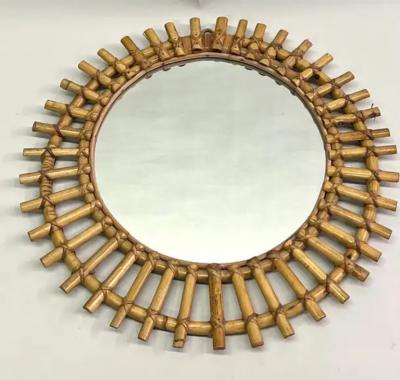 Andr Arbus French Mid Century Modern Neoclassical Bamboo and Rattan Sunburst Mirror Arbus