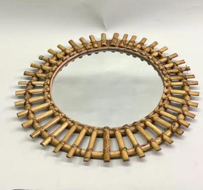 Andr Arbus French Mid Century Modern Neoclassical Bamboo and Rattan Sunburst Mirror Arbus
