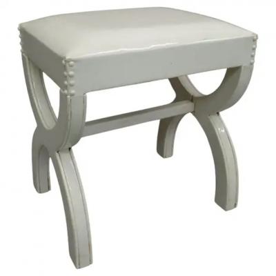 Andr Arbus French Modern Neoclassical Bench in White Simi Leather in style of Andre Arbus