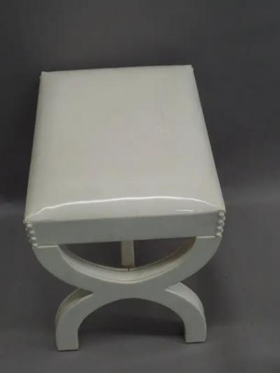 Andr Arbus French Modern Neoclassical Bench in White Simi Leather in style of Andre Arbus