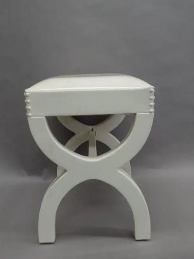 Andr Arbus French Modern Neoclassical Bench in White Simi Leather in style of Andre Arbus