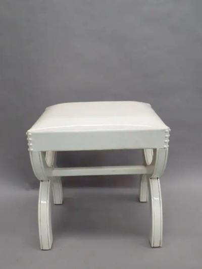 Andr Arbus French Modern Neoclassical Bench in White Simi Leather in style of Andre Arbus