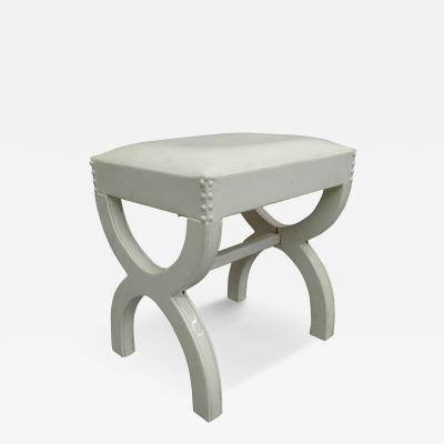 Andr Arbus French Modern Neoclassical Bench in White Simi Leather in style of Andre Arbus