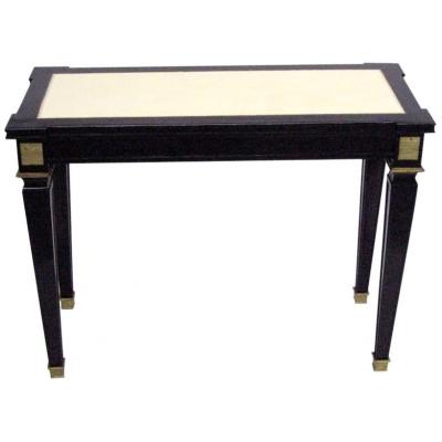 Andr Arbus French Modern Neoclassical Black Lacquer Leather Console Att Andre Arbus 1940