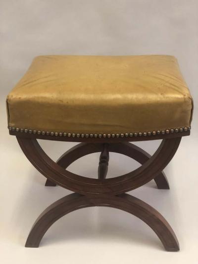 Andr Arbus French Modern Neoclassical Mahogany Leather Benches Stools Andre Arbus Pair