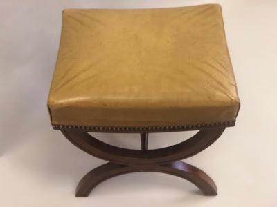 Andr Arbus French Modern Neoclassical Mahogany Leather Benches Stools Andre Arbus Pair