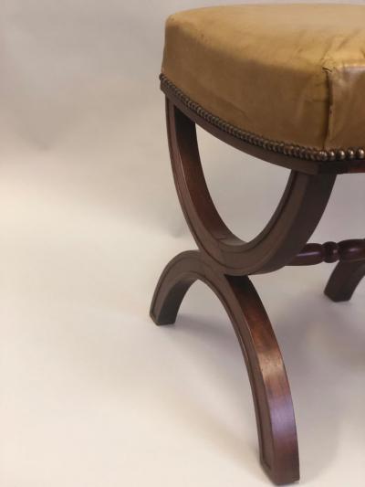 Andr Arbus French Modern Neoclassical Mahogany Leather Benches Stools Andre Arbus Pair