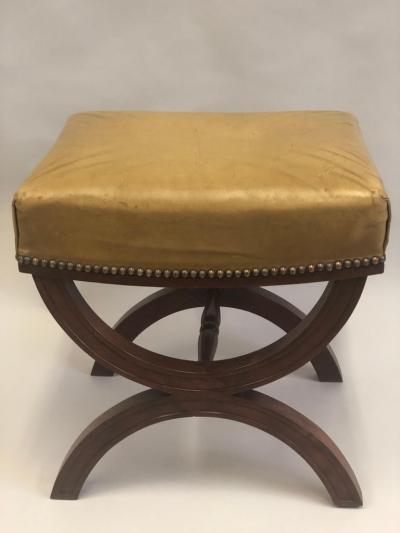 Andr Arbus French Modern Neoclassical Mahogany Leather Benches Stools Andre Arbus Pair