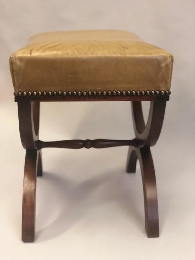Andr Arbus French Modern Neoclassical Mahogany Leather Benches Stools Andre Arbus Pair