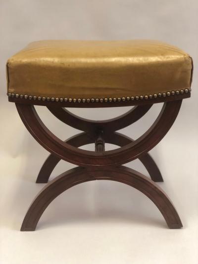 Andr Arbus French Modern Neoclassical Mahogany Leather Benches Stools Andre Arbus Pair