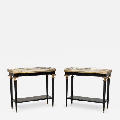 Andr Arbus FrenchEbonized Brass and White Marble End Side Tables manner of Jansen 