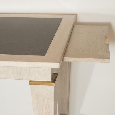 Andr Arbus LARGE TABLE BY ANDRE ARBUS IN CERUSED OAK W STONE TOP AND BRONZE DETAILS