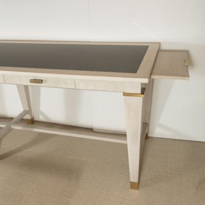 Andr Arbus LARGE TABLE BY ANDRE ARBUS IN CERUSED OAK W STONE TOP AND BRONZE DETAILS