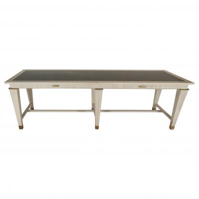 Andr Arbus LARGE TABLE BY ANDRE ARBUS IN CERUSED OAK W STONE TOP AND BRONZE DETAILS