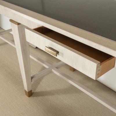 Andr Arbus LARGE TABLE BY ANDRE ARBUS IN CERUSED OAK W STONE TOP AND BRONZE DETAILS