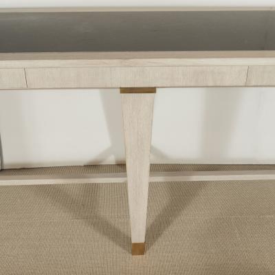Andr Arbus LARGE TABLE BY ANDRE ARBUS IN CERUSED OAK W STONE TOP AND BRONZE DETAILS