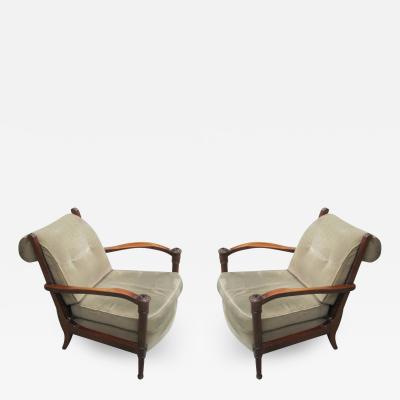 Andr Arbus Pair French Mid Century Modern Neoclassical Lounge Chairs Attr to Andre Arbus