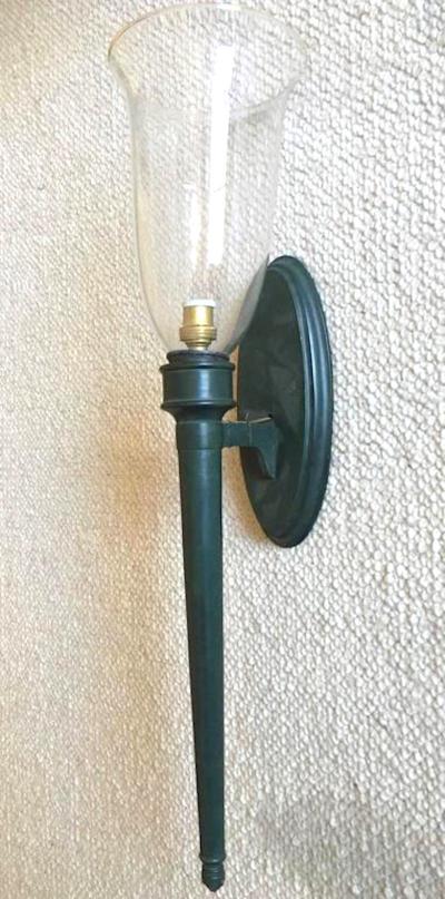 Andr Arbus Pair of Chic 1940s Sconces with a Green Antic Patina in the Style of Andre Arbus