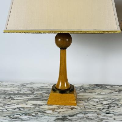 Andr Arbus Pair of Chic Sycamore and Gilt Bronze Art D co Lamps in the Style of Andr Arbus