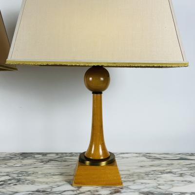 Andr Arbus Pair of Chic Sycamore and Gilt Bronze Art D co Lamps in the Style of Andr Arbus