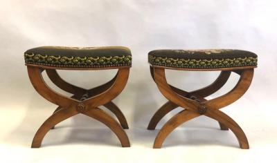 Andr Arbus Pair of French Modern Neoclassical Stools Benches Attributed to Andre Arbus