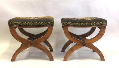 Andr Arbus Pair of French Modern Neoclassical Stools Benches Attributed to Andre Arbus