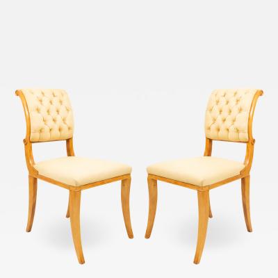 Andr Arbus Set of Six French Sycamore Silk Side Chairs