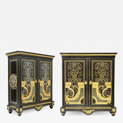 Andr Charles Boulle Brass and tortoiseshell inlaid Boulle style ebonised wood cabinets