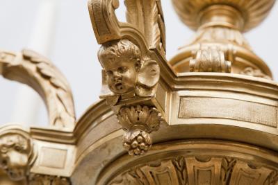 Andr Charles Boulle LOUIS XIV STYLE GILT BRONZE SIX LIGHT CHANDLER AFTER A DESIGN