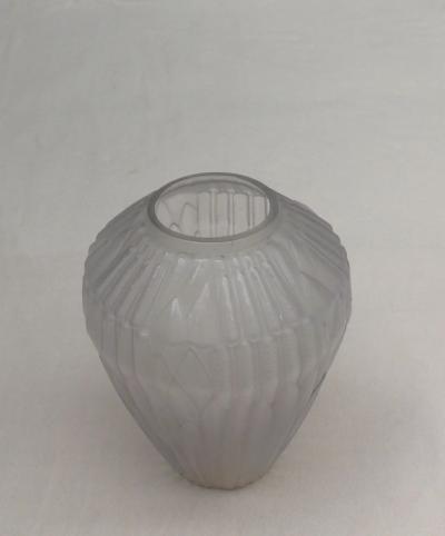 Andr Hunebelle Fine French 1930s Frosted Glass Roseaux Vase by Andr Hunebelle