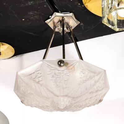 Andr Nuet Art Deco Skyscraper Style Frosted Glass Pendant signed Andr Nuet for Schneider