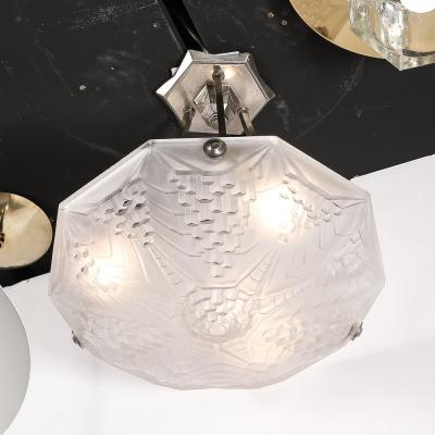 Andr Nuet Art Deco Skyscraper Style Frosted Glass Pendant signed Andr Nuet for Schneider