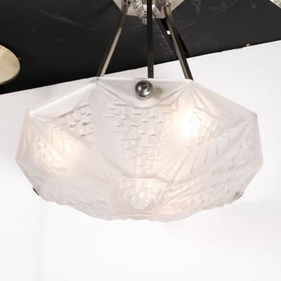 Andr Nuet Art Deco Skyscraper Style Frosted Glass Pendant signed Andr Nuet for Schneider