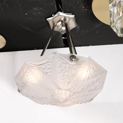 Andr Nuet Art Deco Skyscraper Style Frosted Glass Pendant signed Andr Nuet for Schneider