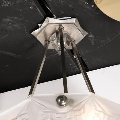 Andr Nuet Art Deco Skyscraper Style Frosted Glass Pendant signed Andr Nuet for Schneider